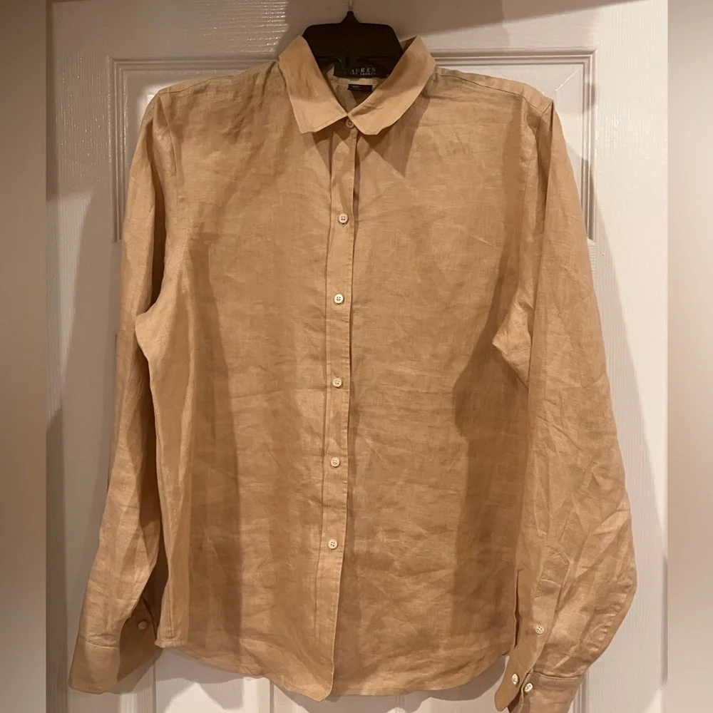 LAUREN RALPH LAUREN BEIGE LINEN BUTTONS DOWN FRONT SHIRT SIZE LARGE